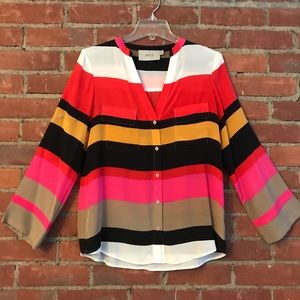 Button-Up V-Neck Blouse